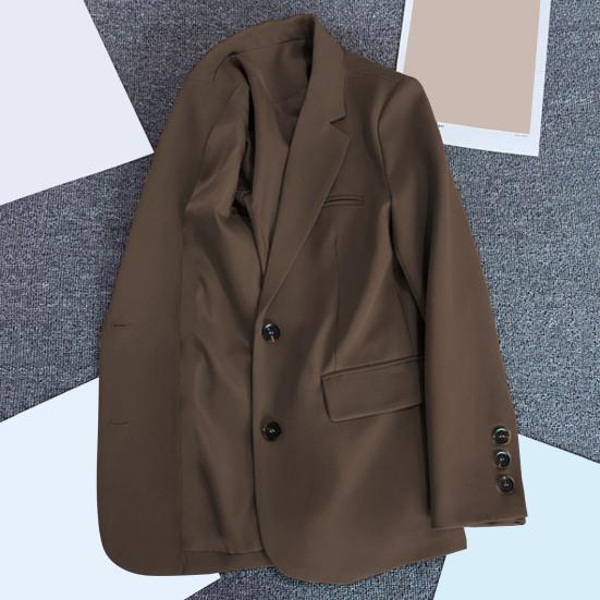 Draktjakke for kvinner Lapel Langermet klafflommer To knapper Draktjakke Ensfarget Loose Fit Yttertøy