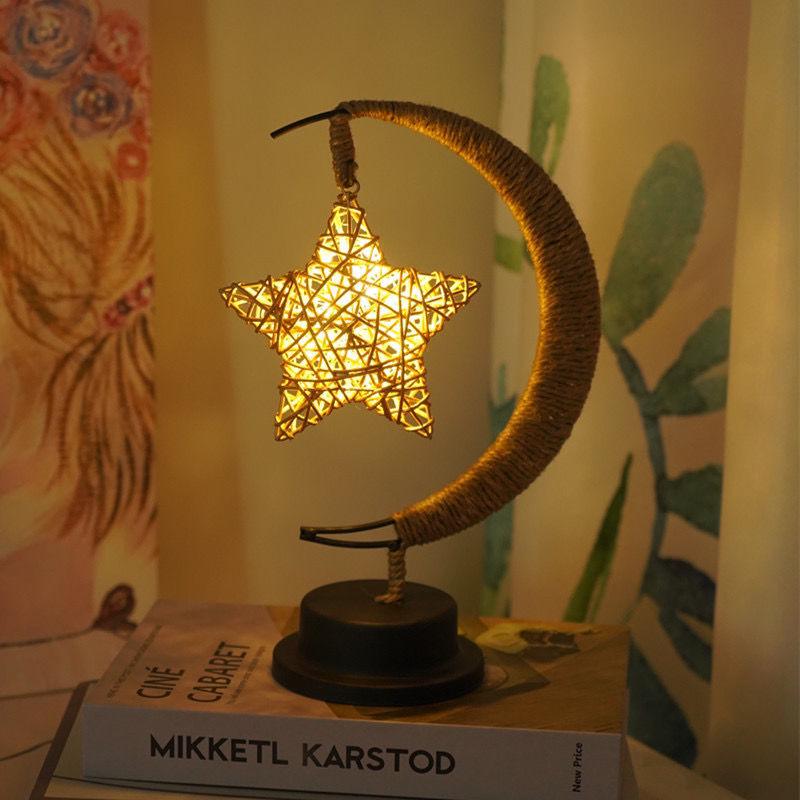 

Girlish Heart Dimmable Rattan Star Night Light - Cute Bedside Table Lamp Birthday Gift Standard Packaging