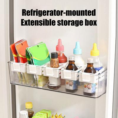 Refrigerator Door Organizer Partitioned Storage Hanging Basket with Snap-On Telescopic Design Fridge Rack