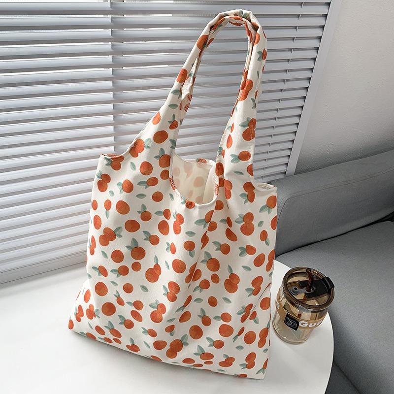 Retro Polka Dot Versatile Casual Tote Large Capacity Shoulder Canvas Bag