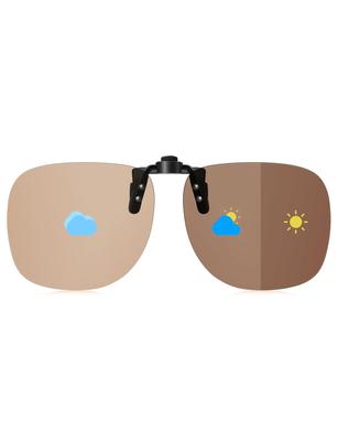 [Br'Guras] Clip-on Sunglasses with Photochromic Polarized Lenses, UV400 Protection, Flip-up Style, Eyeglass-Attachable, Ultra-lightweight (8.9g), Day
