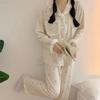 Korean Casual Style Women's Pajamas Set Lace Button Design Lapel Neck Pajamas for Women New Cherry Sweet Cute Print Sleepwear