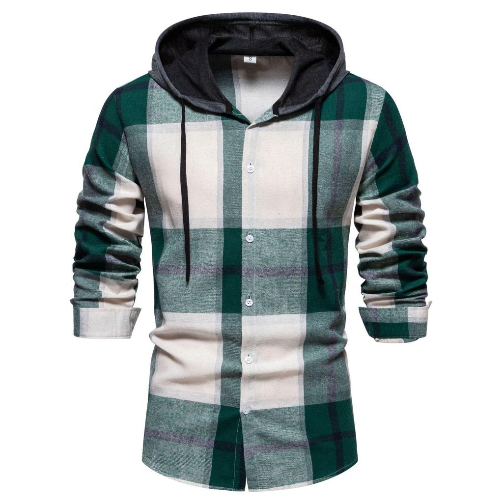 Camisas clásicas retro a cuadros para hombre, chaqueta de manga larga con capucha, camisa informal a cuadros para hombres, camisas de trabajo ligeras