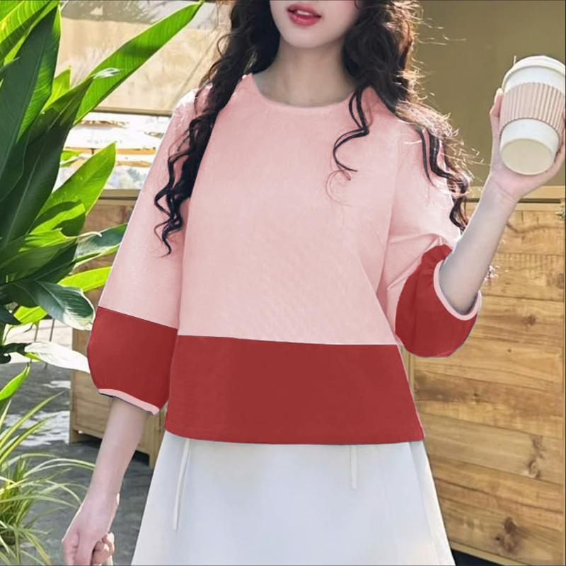 

ZANZEA Женская повседневная блузка с круглым вырезом и рукавом 3/4 5XL розовый