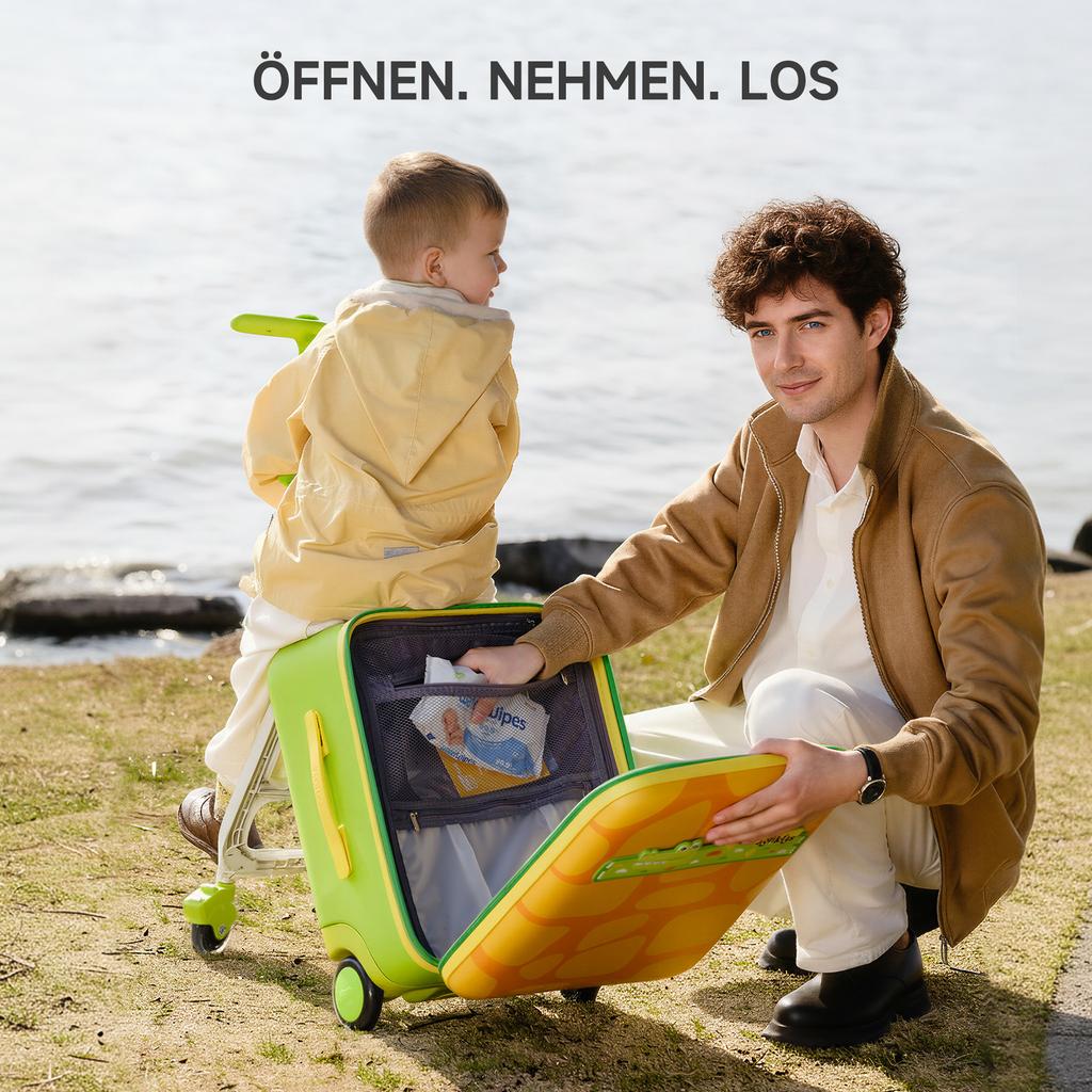 Maleta Montable Jovikids para Niños, 3 en 1 Carrito de 32L con Asa Telescópica y 4 Ruedas, Plegable y Desmontable, Múltiples Compartimentos (Verde)