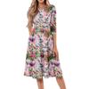 Women's Loose Casual And Fashionable Round Neck Seven Quarter Sleeved Printed Mid Length Dress