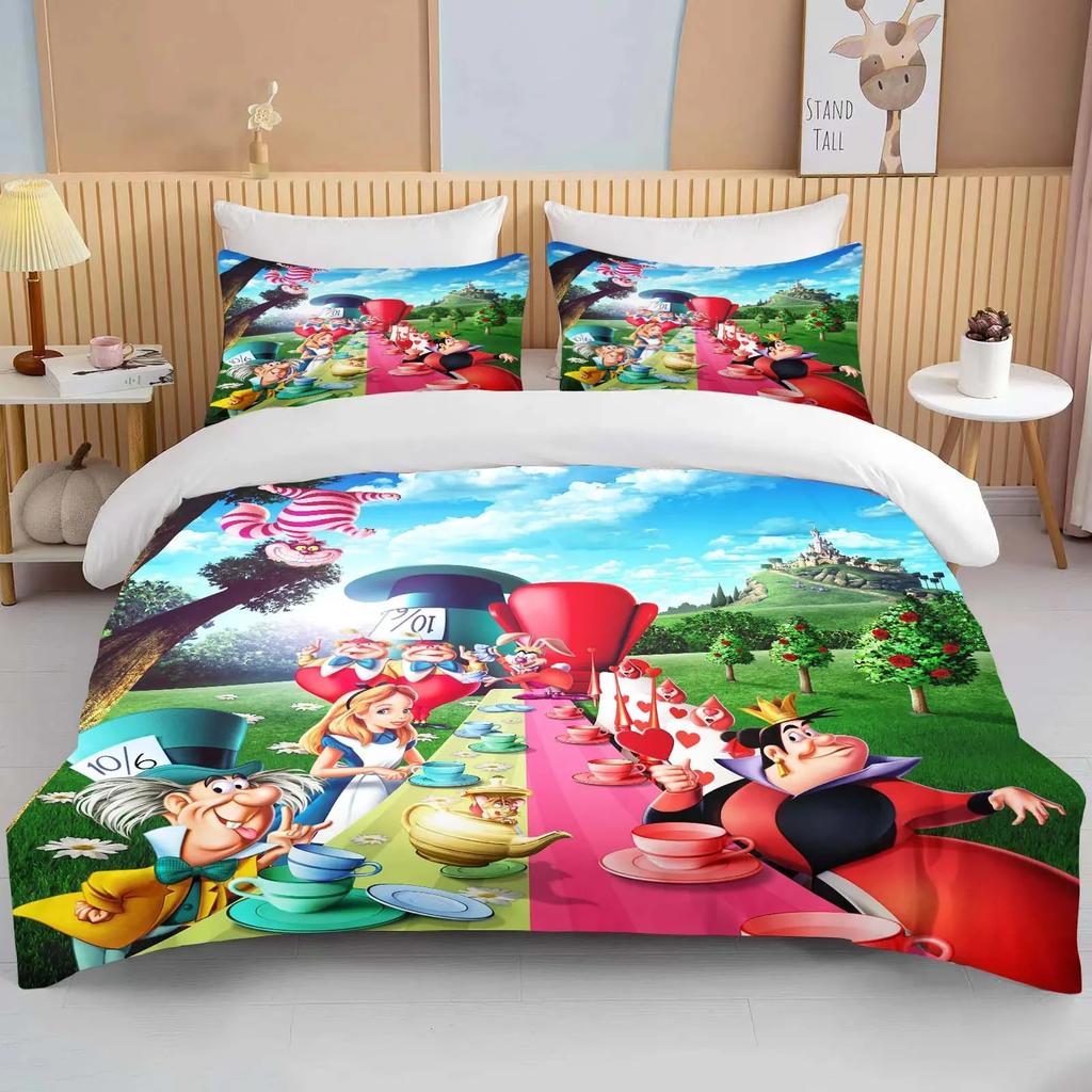 Alice In Wonderland Bedding Set Cartoon Baby 3 Pieces Set Bed Set King Size Pillowcase Adult Bed Cover Bedroom Bed Set Duvet
