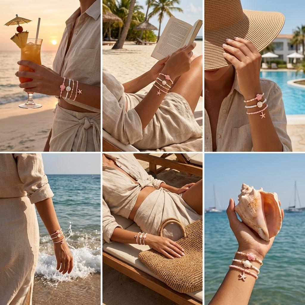 Bohemian Starfish Turtle Shell Beaded Bracelet Set for Women Handmade Multilayer Stacked Bracelets Summer Beach Party Jewelry