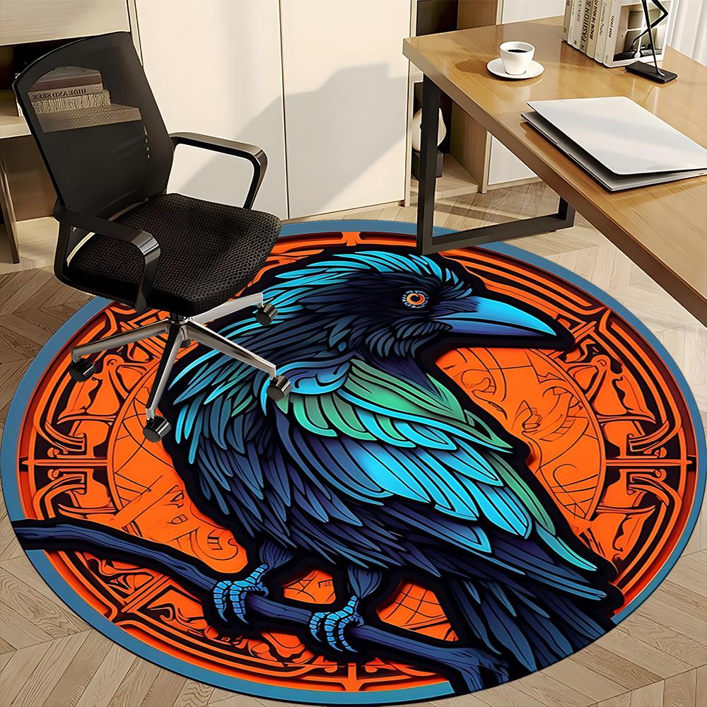 1pc Raven Symbol Office Round Area Rug, Indoor Mat Suitable ForOffice, Under Office Chairs Bedroom Living Room Home Decor, Room Deco u71