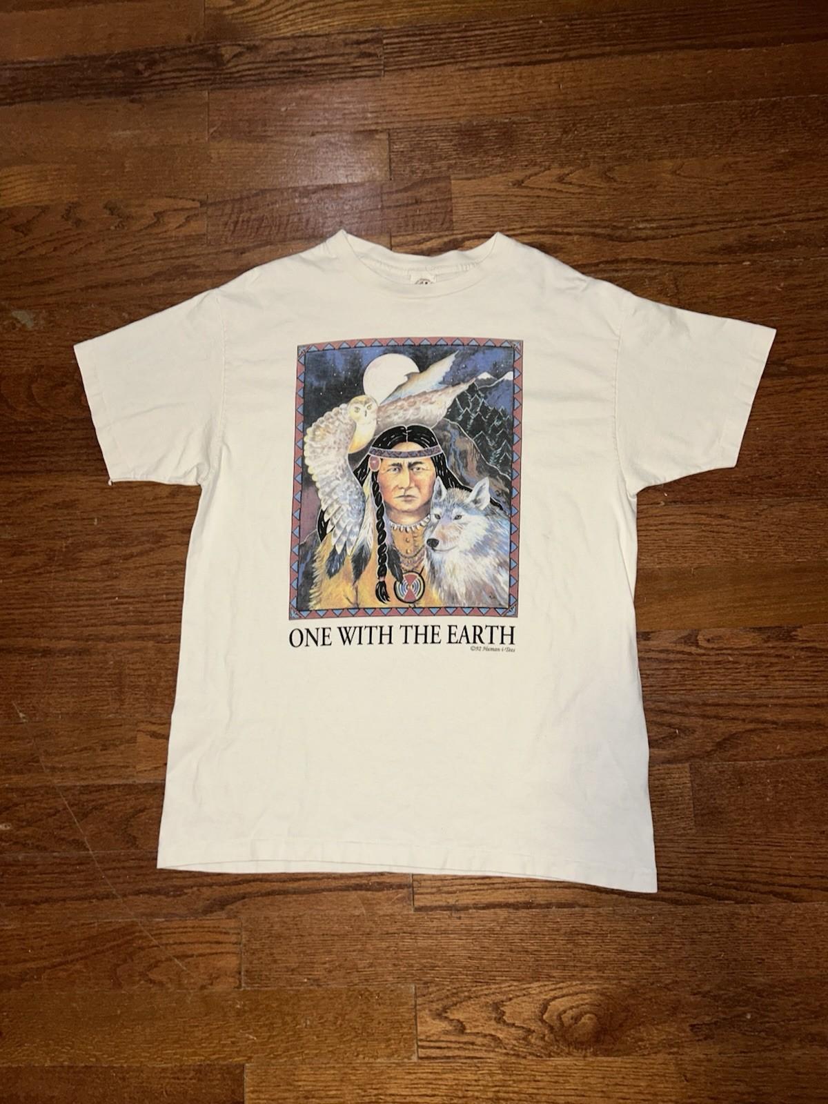 Vintage 1992 Human I Tees One With The Earth T Shirt Mens XL White Nature Short Unisex T-Shirt S