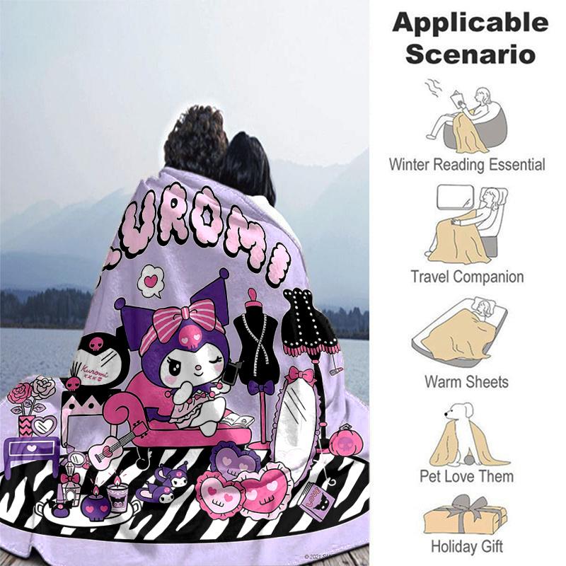 1pc Kuromi's Cozy Corner Blanket, Seasonal Home Decorative Throw for Room, Cute Gift Idea, Living Room, Travel, Camping, Car Blankets, Beach, Office N