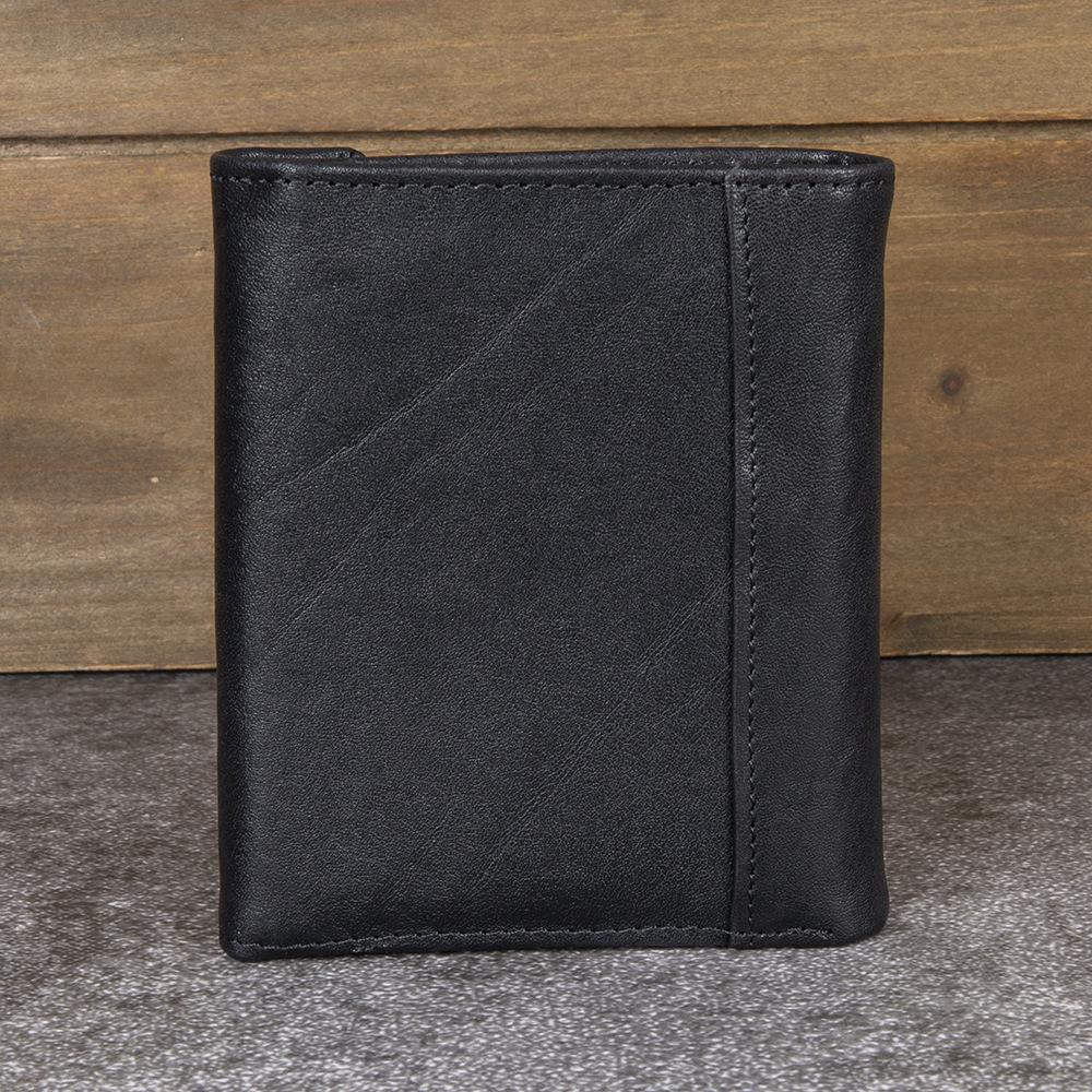 Cross-Border Japanese & Korean Men's Genuine Leather Bi-fold Wallet with Money Clip – Cowhide, Vegetable-Tanned, Vertical Design, Casual Buckle.