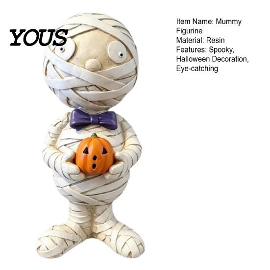 Texture Zombie Mummy Holding Pumpkin Halloween Decoration, Spooky Resin Decoration Desktop Figurine for Indoor Shelf, Tiered Tray Decor Bow Tie
