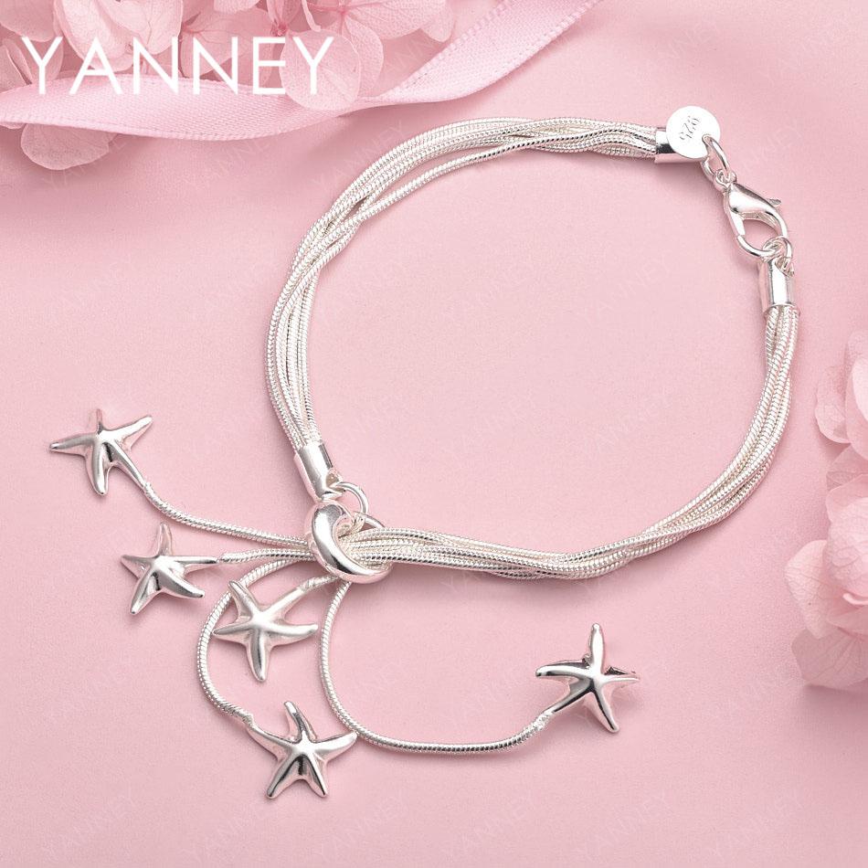 

925 Sterling Silver 8 Inch Exquisite Tassel Star Bracelet Women Fashion Accessories Jewelry Wedding Party Favors