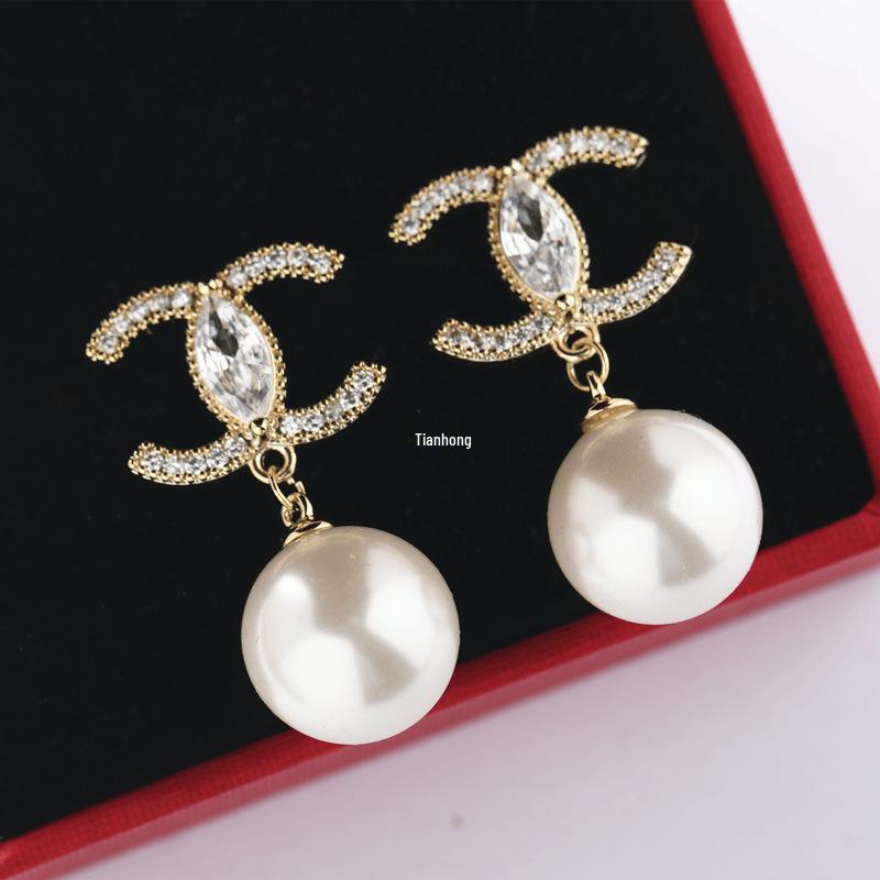 Doppel-Perlen-Hängeohrringe - 925 Sterlingsilber-Nadel, Vielseitiges Modeaccessoire für Damen