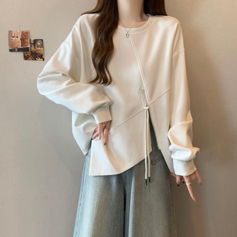 

Spring Internet Celebrity New Fashion Sweatshirt for Women with Irregular Zipper and Versatile Top Trendy Design S белый
