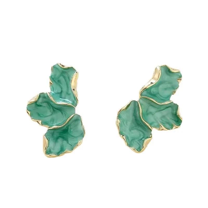 Irregular Metal White Cream Enamel Irregular Petal Flower Earrings for Women Girls Classic Fashion Zircon Gifts Trend