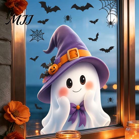 Seasonal Party Accessories Halloween Ghost Glass Sticker, Cartoon Static Window Cling for Decorative Film Parties, Waterproof Decoration
