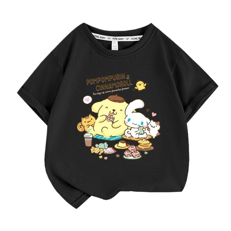 Sanrio Summer Girls' and Boys' Pudding Dog Printed T-Shirt Cartoon Short Sleeve Top