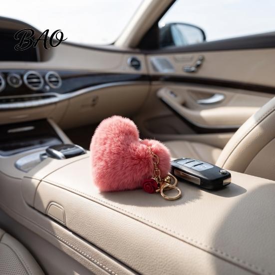 Heart Shaped Bag Ornament Plush Love Keychain for Backpack, Fuzzy Keyring Charm, Women Girls Handbags Decorative Accessory
