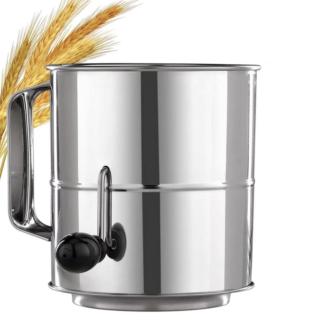 Hand Crank Flour Sifter Stainless Steel Flour Sieve Baking Accessory Flour Strainer  Baking