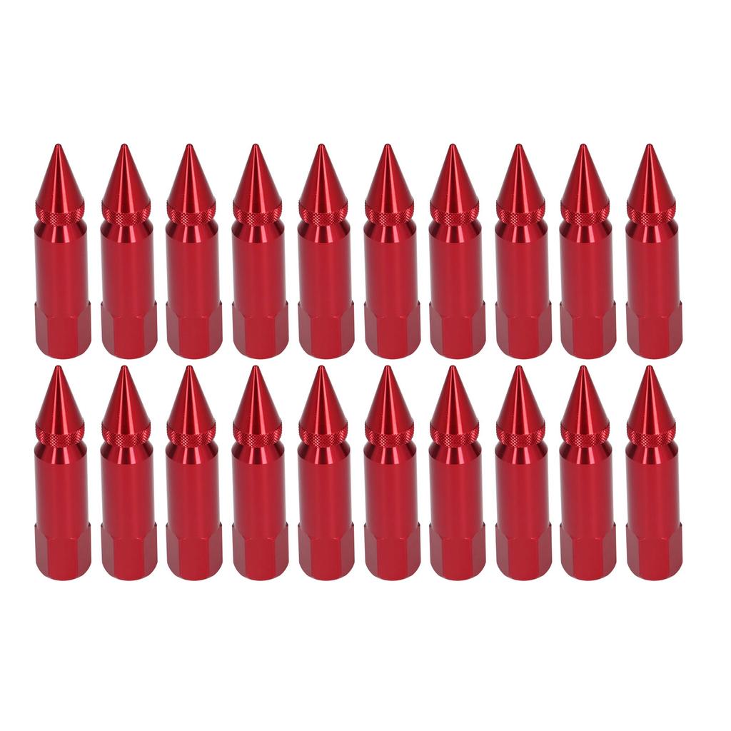 20pcs Universal M12x1.5 Racing Wheels Rims Lug Nuts 90mm Aluminium Alloy Spiked Nuts with Socket KeyRed