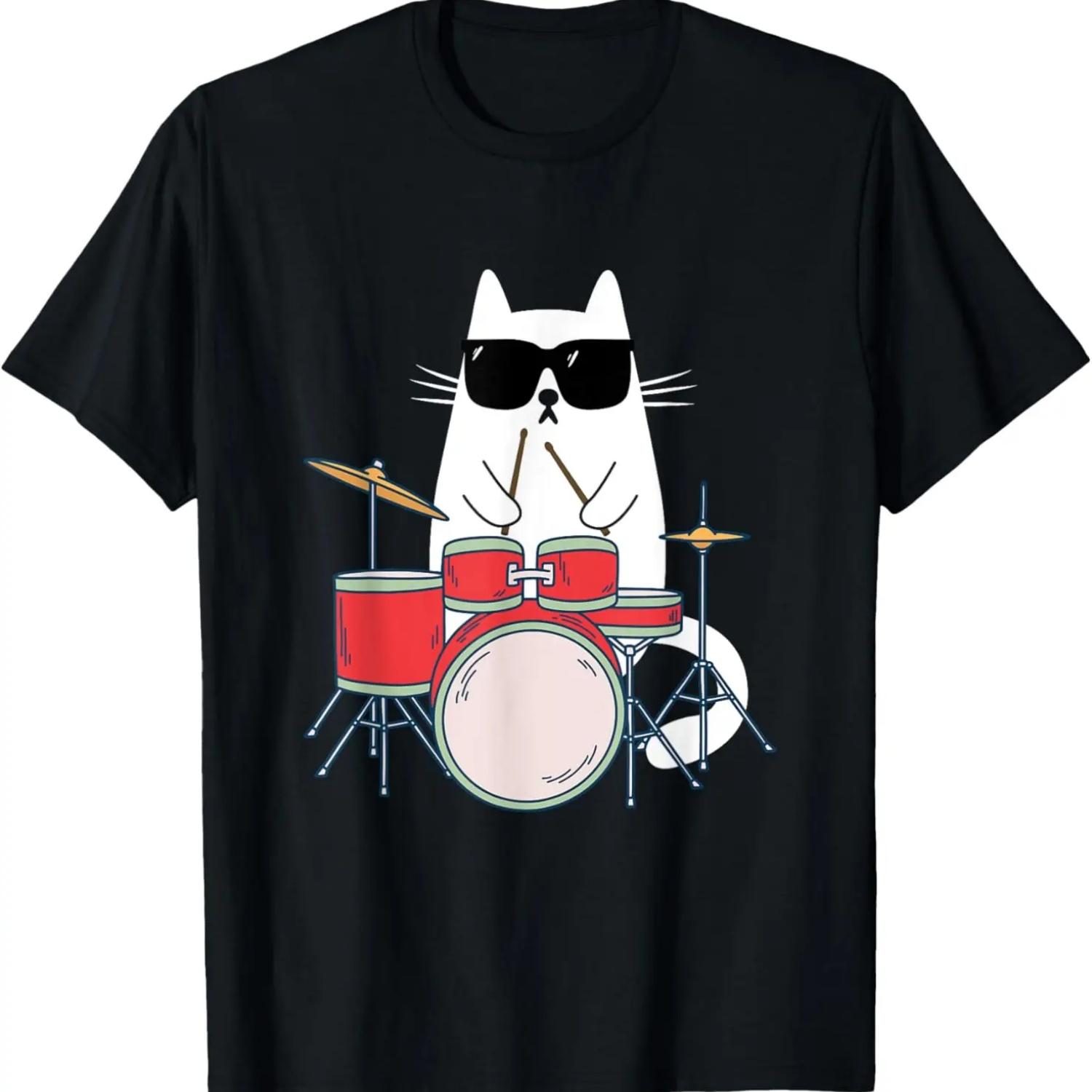 

Смешной кот в солнцезащитных очках играет на барабанах Барабанная установка Музыкант Футболка XXXXXL