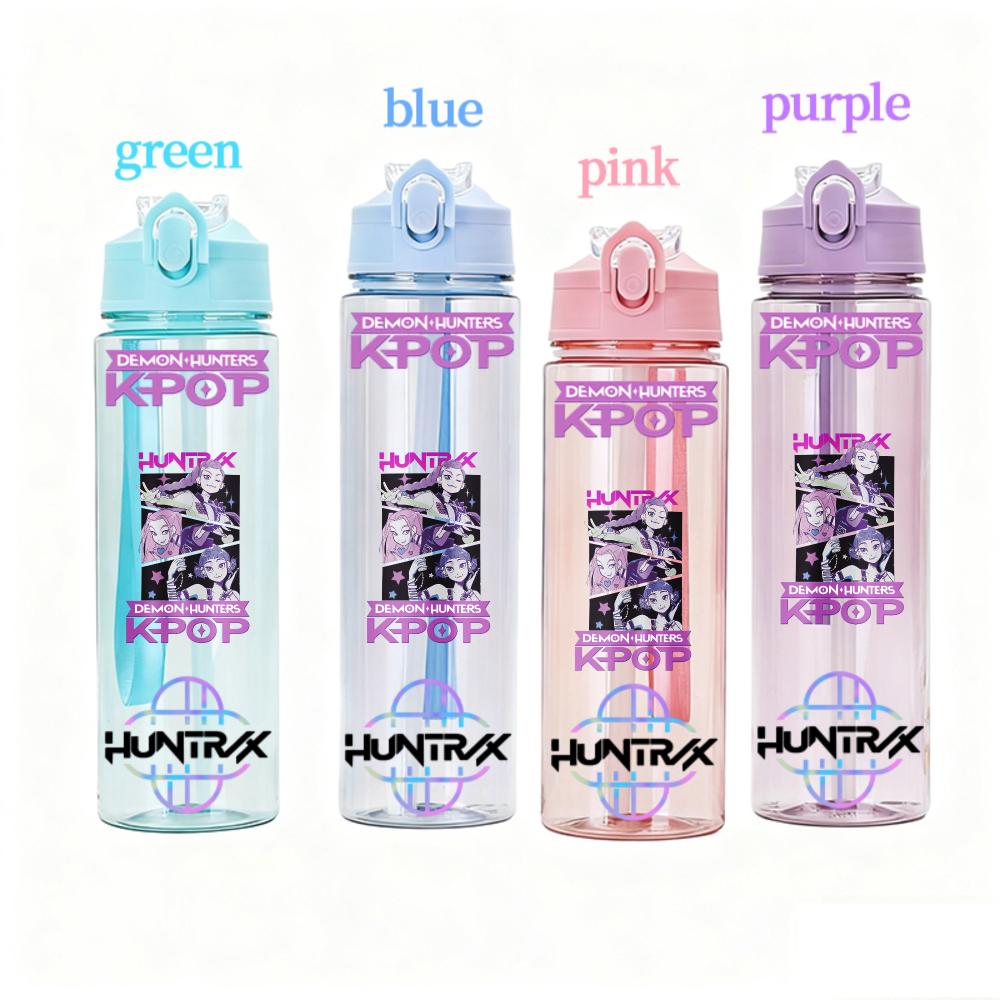 800ML KPOP Demon Hunters Transparent Water Cup Leakproof Shatterproof Anime Fashion Portable Sports Cup designed for Boys and Girls Present