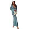 European & American Autumn/Winter Sexy Backless Knitted Long Dress Beach Cover-up