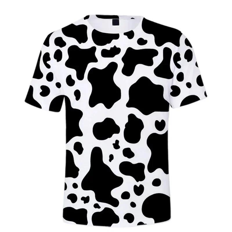 Camiseta Casual de Manga Curta Estampada 3D de Vaca Colorida Fofa para Crianças, Solta, Estilo Rua, Uso Diário, ao Ar Livre, Feriados, para Meninos e Meninas