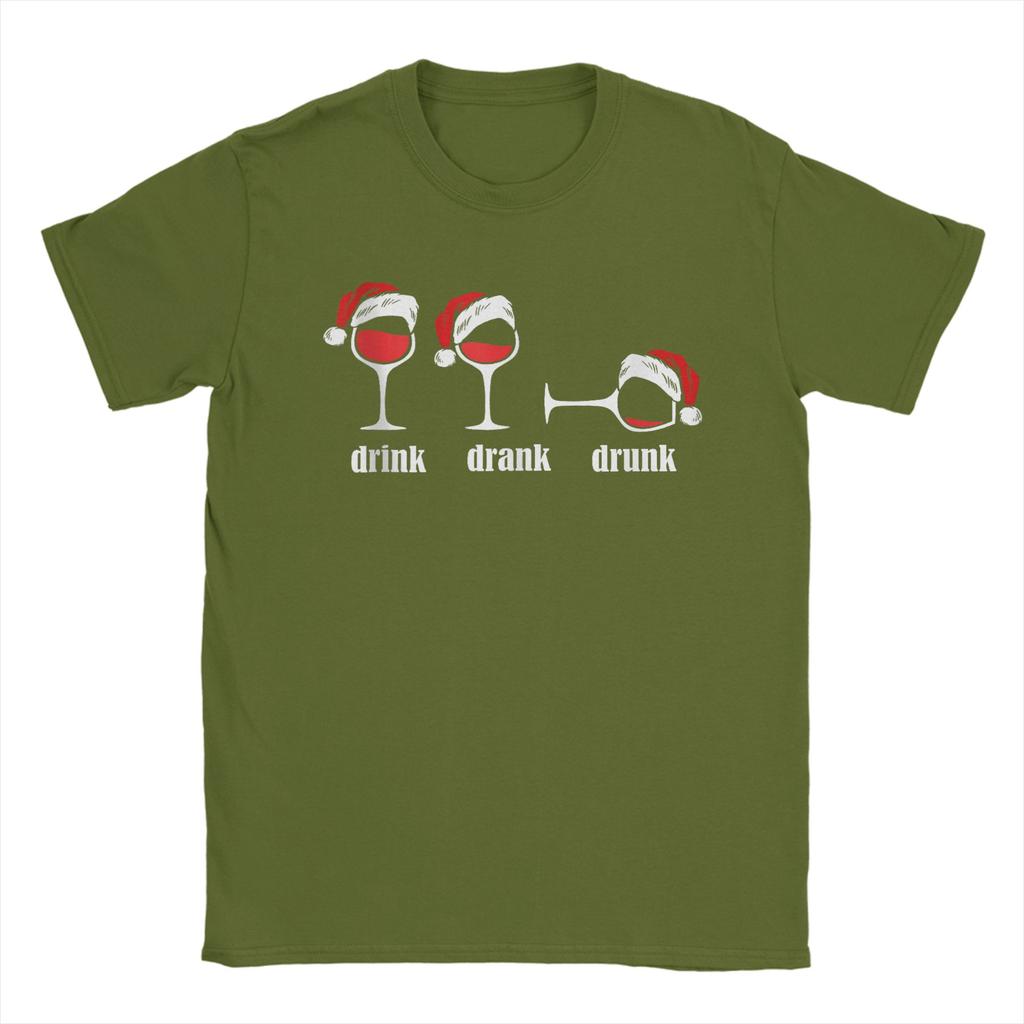 Drink Drank Drunk Weingläser Weinliebhaber Weihnachten Herren T-Shirts Neuheit T-Shirts Kurzarm O-Ausschnitt T-Shirts Baumwolle 4XL 5XL Tops