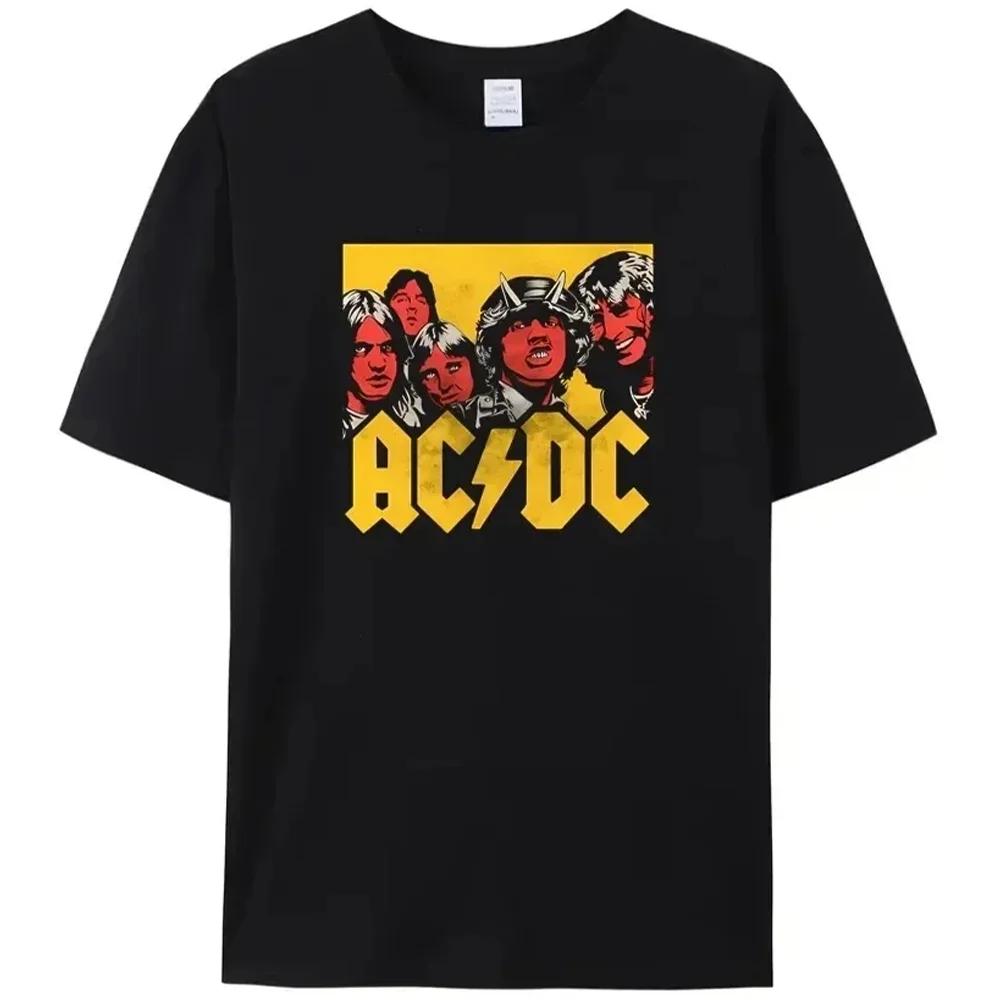 Retro Pánské AC-DC Potištěné Černé Bavlněné Tričko Pánské Pohodlné Ležérní Streetové Populární Tričko Hell's Bell Pánské Oblečení Top Trička