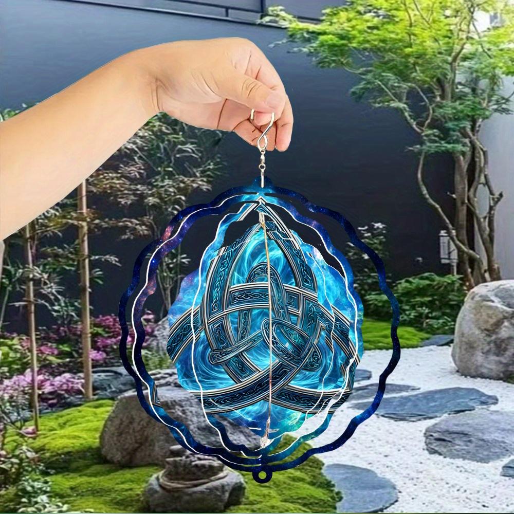 1pc A Stunning Celtic Knot Printed Metal 3D Rotating Wind Chime Featuring a 360° Infinite Rotation Hook for Outdoor Garden Decor