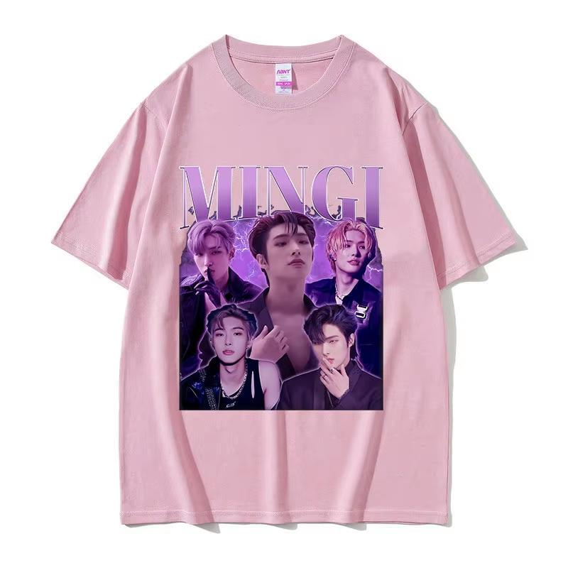 Korean Band Mingi Ateez Print Graphic Tee Shirt Women Summer Hip Hop Kpop O-Neck Clothing T-shirt Unisex 100% Cotton T Shirts
