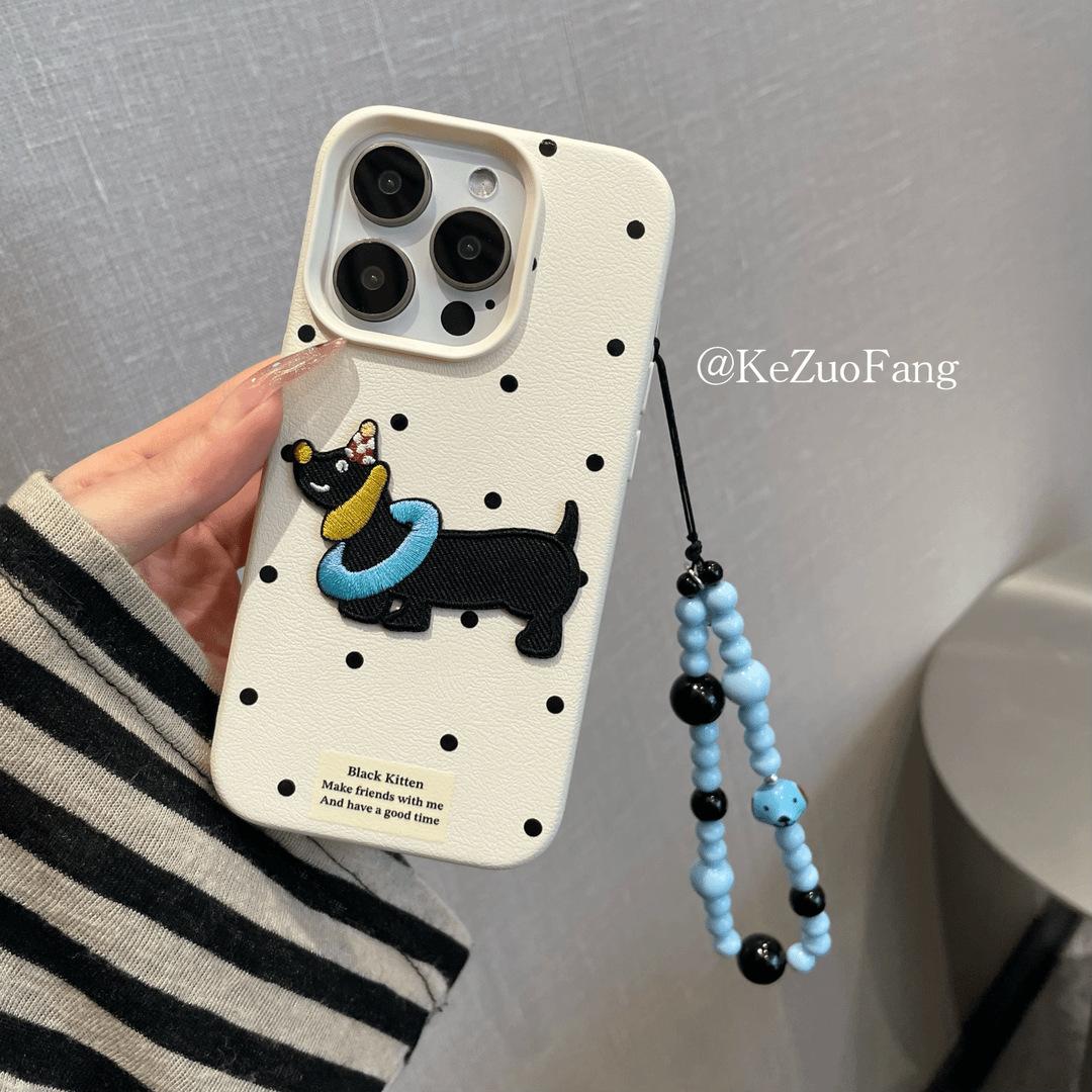 

Polka Dot Embroidery Dachshund for IPhone16promax for Apple 14 Phone Case 13 Anti-fall 12 Soft 11/15 For Apple XS