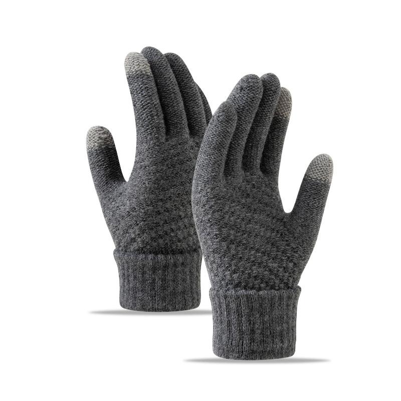 Touch Screen Gloves Winter Warm Knitted Velvet Thickened Windproof Cycling Men and Women Cold-proof Wool Simple Gloves