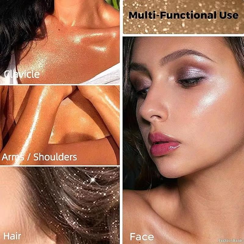 3-färgad långvarig highlighterkräm Byggbar skimrande lyster för alla beige toner Ljus/mörk hud Ansikte Kroppsbehåring Lätt och len