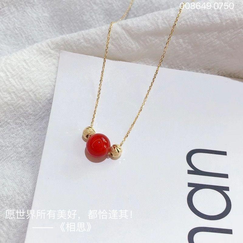 Good luck red agate necklace female acacia red bean collarbone chain Wufu transfer bead accessories