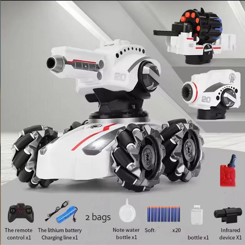 2.4G Adjustable Remote Control Tank White Tank Vehicle 3-Head Children Rc Soft Bullet Shooting Bubble Car Toys Gifts Boy