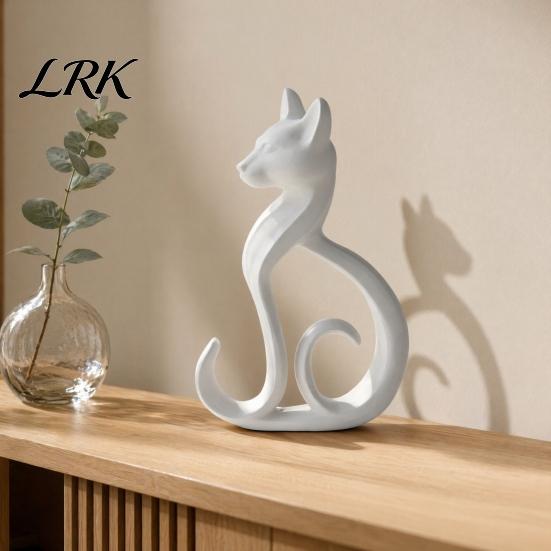 Cat Figurine 3D Printed Figurine, Minimalist Elegant Sitting Sculpture, Burr-free Figure Modern Animal Ornament for Home Office Desk Shelf Decor