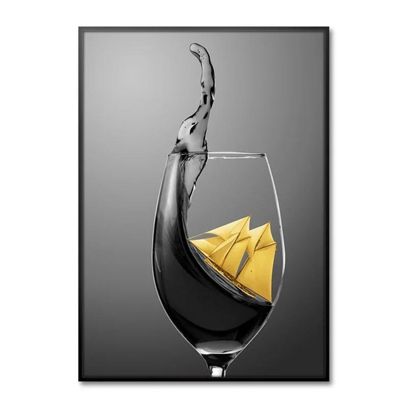 Poster e Stampa di Vino Rosso e Calice da Vino Pittura su Tela per Ristorante Arte Murale Quadro per Soggiorno Cucina Decorazioni per la Casa Cuadros