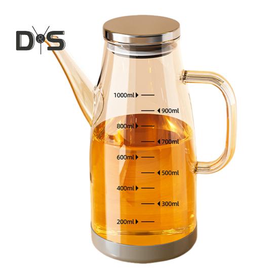 Glass Oil Dispenser Bottle with Drip-Free Spout 600/800/1000ml Large Capacity Oil Pot for Vinegar Soy Sauce Food-Grade Kitchen Gadgets