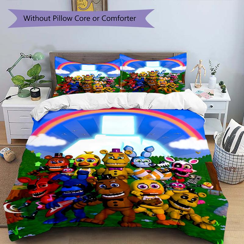 3pcs Duvet Cover Set (1*Duvet Cover + 2*Pillowcase, Without Core), Five Nights At Freddy's Print Bedding Set, Bedroom Decor, All‑Season, Birthday Gift