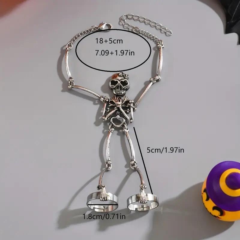 Gothic Exaggerated Skull Skeleton Bracelet for Women Men Retro Creative Quirky Halloween Jewelry