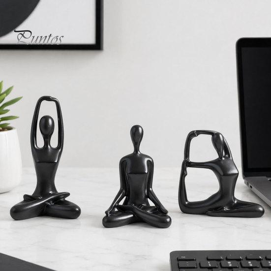 Contemporary Interior Accents 3Pcs Abstract Yoga Figure Sculpture Set, Hollow Dancer with Glossy Gold Matte Silver Black Luxury Resin Crafts