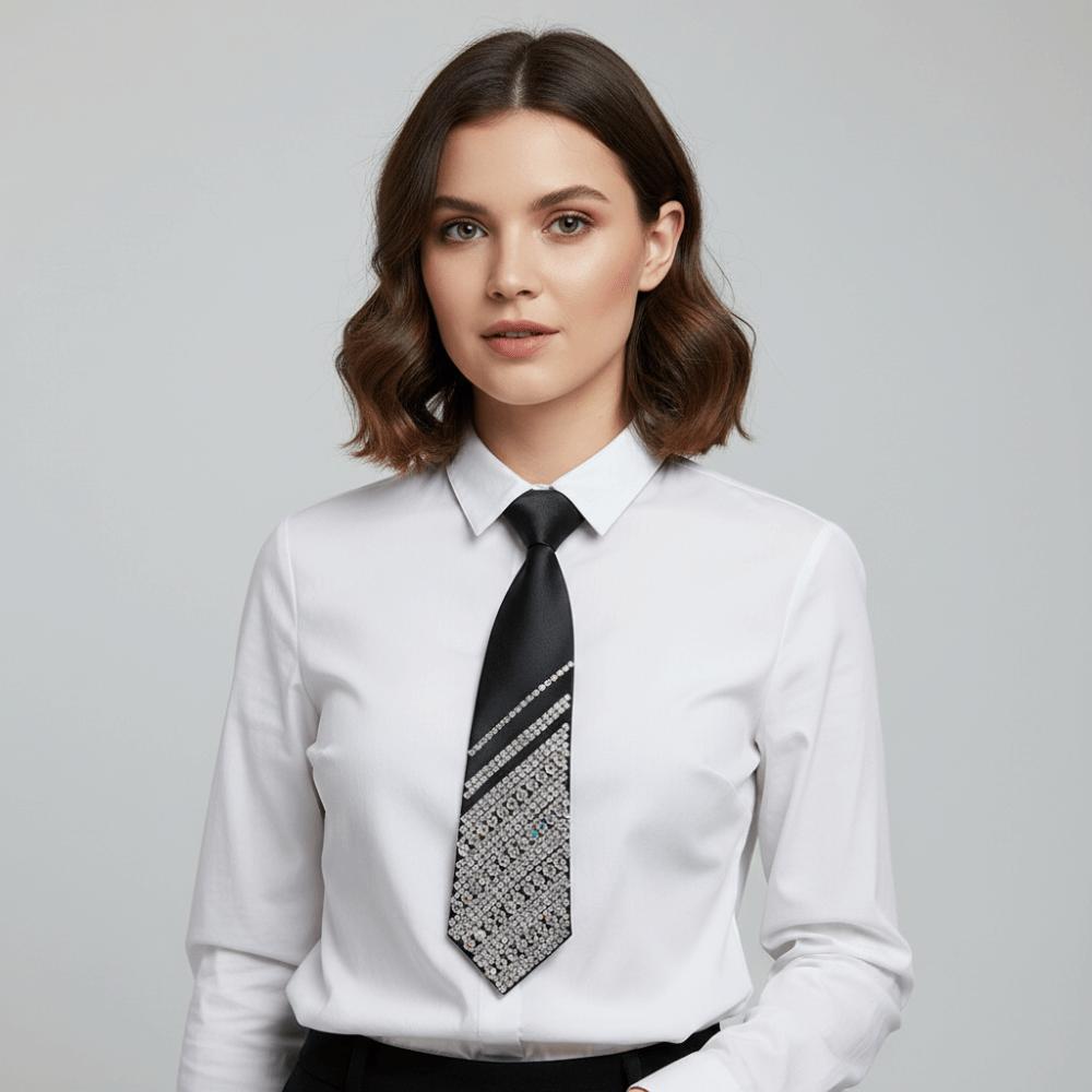 Rhinestone Pearls Tie Black Decoration Shirt Tie Temperament Hand-beaded Long Necktie  Students