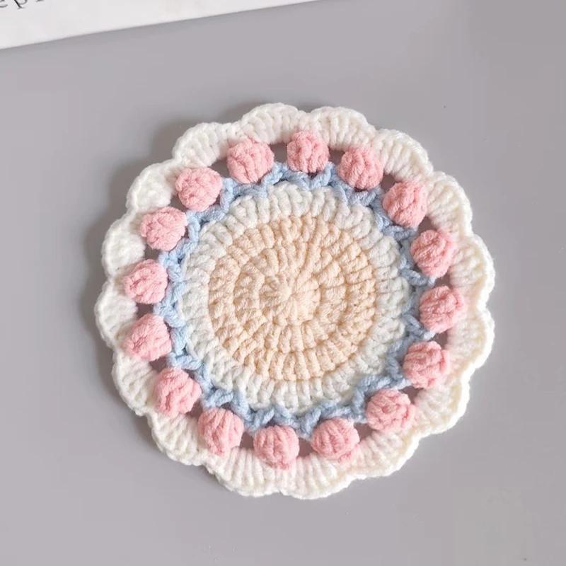 Crochet Coaster Rose Flower Coaster Crochet Flower Placemat Rose Bouquet Cup Pad Coffee Mug Cup Mat Mother's Day Gift