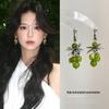 Mori Style Silver Needle Floral Glass Grape Tassel Earrings – Elegant High-End Design