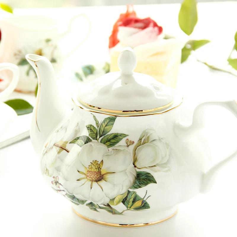 Bone China Flower Tea Cup Set, British Services Coffee Pot, Cups and Saucers, Ceramic Teapot, Sugar Bowl, Milk Jug Suit, Teaware