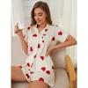 Pyjama deux pièces confortable à manches courtes, vêtements de maison pour femmes, imprimé amour, printemps et été